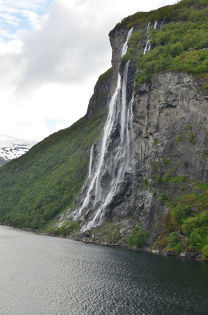 Norwegian Fjord Waterfall nature background skandinavia cruiseの写真素材