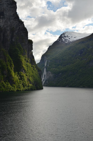 Norwegian Fjord Waterfall nature background skandinavia cruiseの写真素材