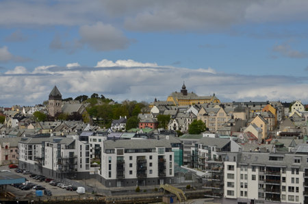 norwegian harbour views from cruise ship scandinavia beautyの写真素材