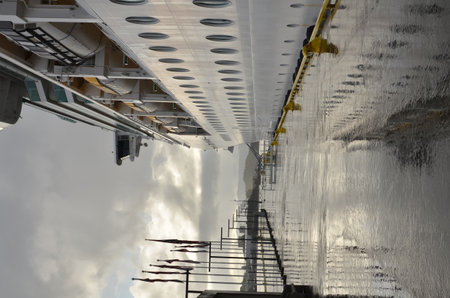 cruseship in norwegian harbour pier scandinavia seaの写真素材