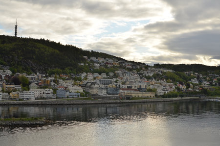 norwegian harbour views from cruise ship scandinavia beautyの写真素材