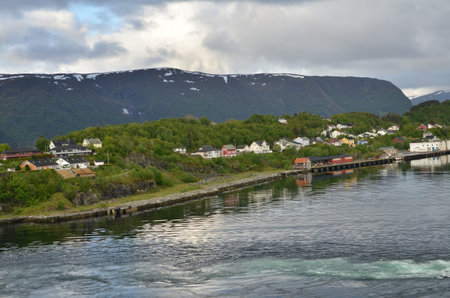 norwegian harbour views from cruise ship scandinavia beautyの写真素材