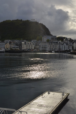 norwegian harbour views from cruise ship scandinavia beautyの写真素材