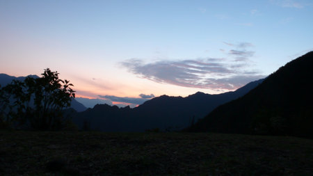 sunset andes mountais valley colorfull beauty trekkingの写真素材