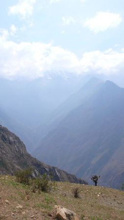 Andes Mountains and Valleys Clouds View trekkingの写真素材