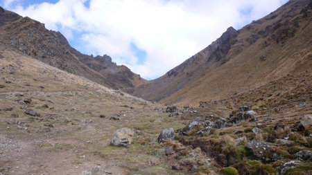 Andes Mountains and Valleys Clouds View trekkingの写真素材