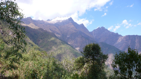 Andes Mountains and Valleys Clouds View trekkingの写真素材