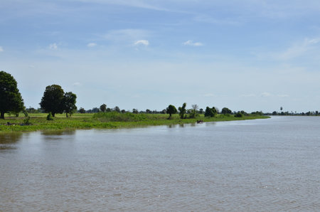 Coast of Mekong River phnom Phen Cambodia Sunny dayの写真素材