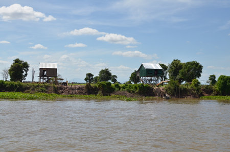 Coast of Mekong River phnom Phen Cambodia Sunny dayの写真素材