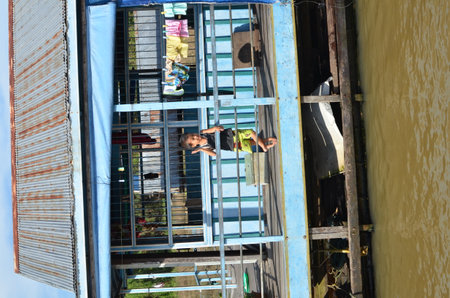 Floating Houses Mekong River phnom Phen Cambodiaの写真素材