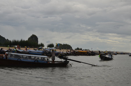 Boat in Harbour Koh yao Noi Island Thailand Beach Longtail Boatの写真素材