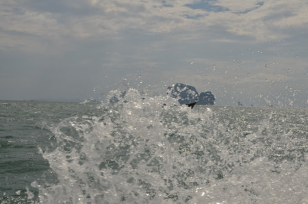 Splashing water boat trip Horizon Rock Sky ko phi phiの写真素材