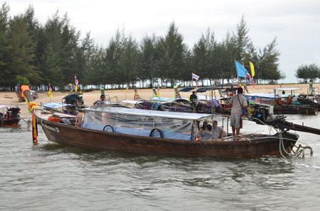 Boat in Harbour Koh yao Noi Island Thailand Beach Longtail Boatの写真素材