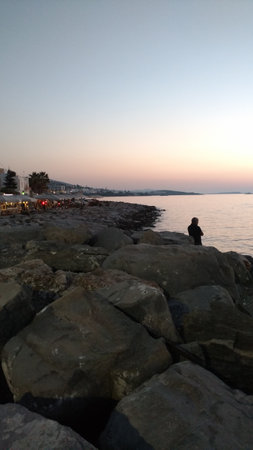fishermen Angler sunset Paros Greece mediteranean island aegeanの写真素材