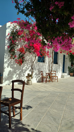 Coffee Table Paros Greece mediteranean island aegeanの写真素材