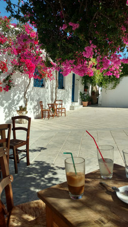 Coffee Table Paros Greece mediteranean island aegeanの写真素材