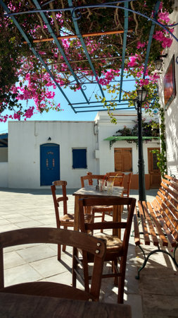 Coffee Table Paros Greece mediteranean island aegeanの写真素材