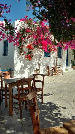 Coffee Table Paros Greece mediteranean island aegeanの写真素材