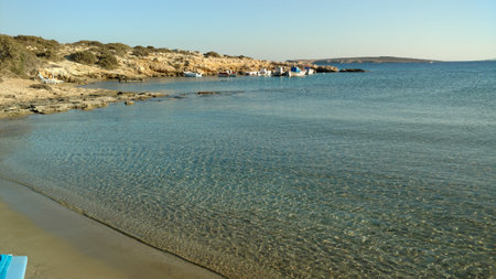 Cristal clear water loneley beach Paros Greece mediteranean island aegeanの写真素材