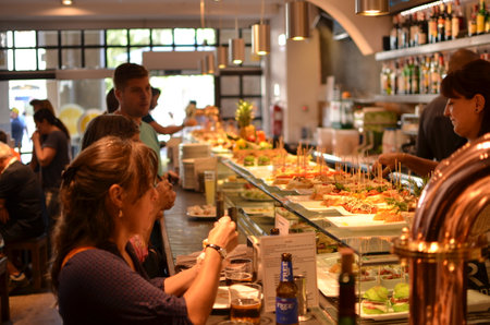 Tapas Bar in Barcelona buffet of tasty foodの写真素材