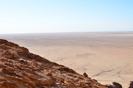 mirabib lonely scenic Granit Rock in the Desert Panorama sunriseの写真素材