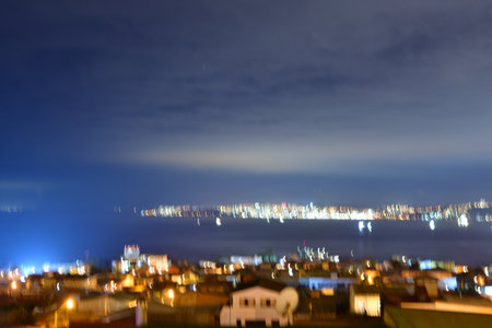 valparaiso coast at night Chile South Americaの写真素材