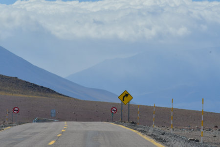 Lonely Road in Atacama Desert Chile South Americaの写真素材