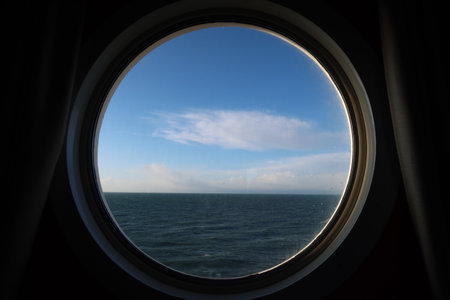 Cruiseship cabin on Norway cruise window viewの写真素材