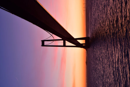 Bridge sunset big belt modern denmark nyborg korsor bridgeの写真素材