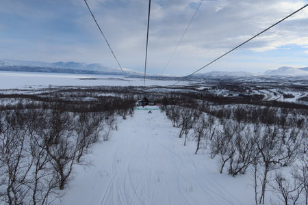 ski slope on sunny day in norwayの写真素材