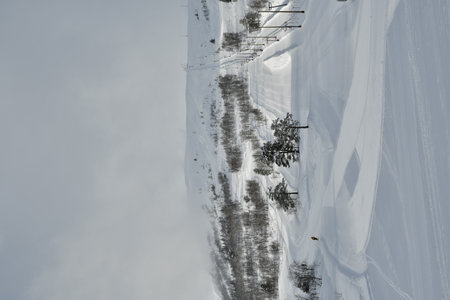 ski slope on sunny day in norwayの写真素材