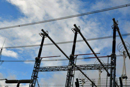 electricity station transformer substation energy power distribution high voltage. High quality...