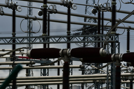 electricity station transformer substation energy power distribution high voltage. High quality...