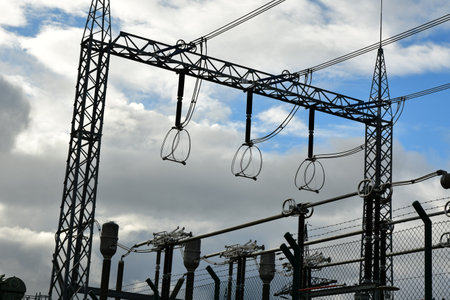 electricity station transformer substation energy power distribution high voltage. High quality...