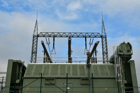 electricity station transformer substation energy power distribution high voltage. High quality...