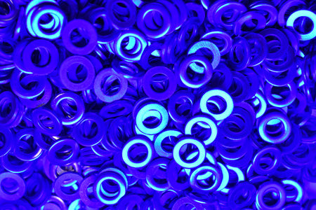 shims washers background metal hardware colorfull shiny blue. High quality photo