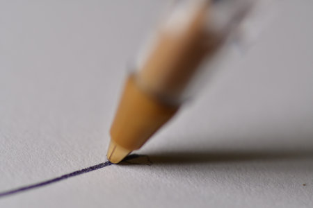 ball point pen closeup background cork paper. High quality photoの写真素材