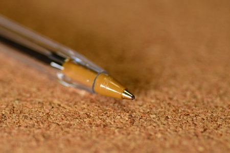 ball point pen closeup background cork paper. High quality photoの写真素材