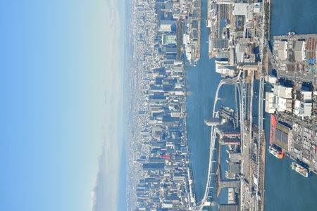Tokyo Area from Airplane Window aerial photograph Jet Engine Wing. High quality photoの写真素材