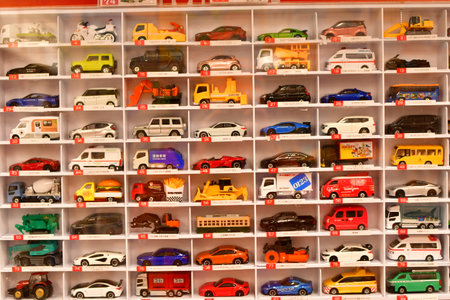 Toy cars in show case matchbox miniature japan. High quality photoの写真素材