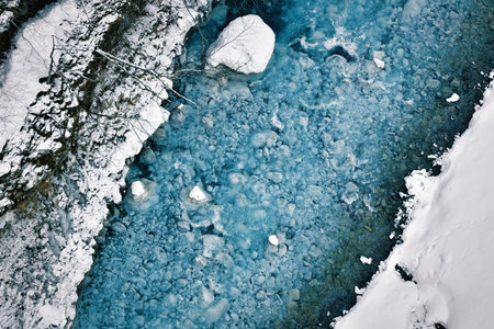 Blue River White Snow contrast background Biei Japan nature cold water winter