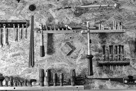 bicycle shop tool wall background professional tools. High quality photo