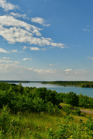 lake in germany mirroring sky nature water zwenkau germany tourismの写真素材