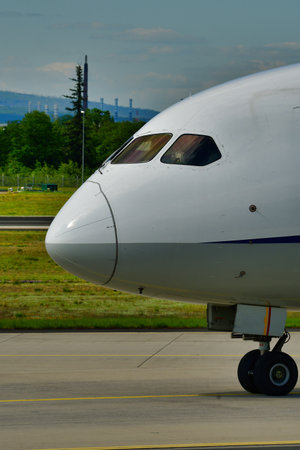 Aircraft airplane jet airport aviation commercial FRA Frankfurt. High quality photo