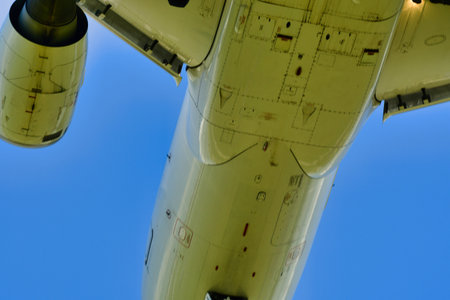 Jet airplane aircraft landing in FRA Frankfurt Germany. High quality photo