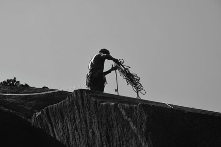 Abseiling Climbing Outdoor scenic rope rappeling rock adventure. High quality photo