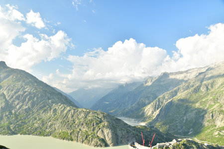 reservoir mountain Grimsel Pass Swiss Beautiful landscape alpineの写真素材