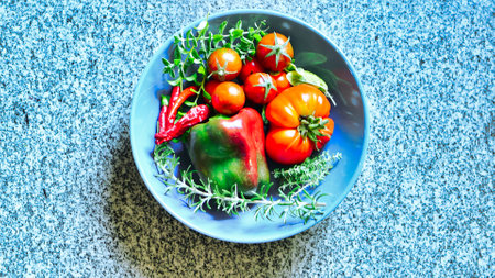 Fresch Tomato Paprica Pepper and Herbs from Garden Home gardeningの写真素材