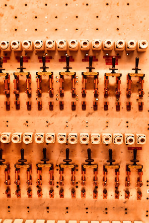 control panel with old switches and fuse background electric. High quality photoの写真素材