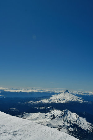 panoramic view from Osorno Vulcan to Puntiagudo peak winter snow clear sky ski. High quality photoの写真素材